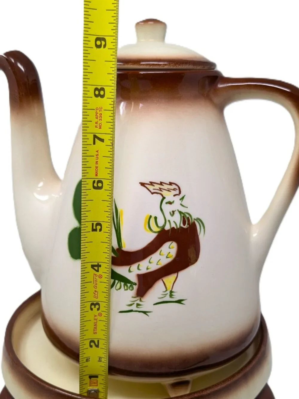 VTG Brock of California Chanticleer Rooster Coffee Pot w Chaffing Stand 9.5